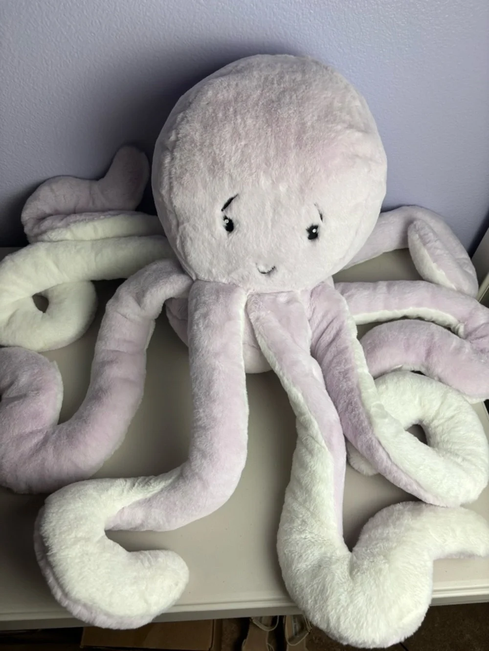 LIKE NEW Giant XL Hugging Plush Octopus Jumbo Stuffed Animal Lavender and White